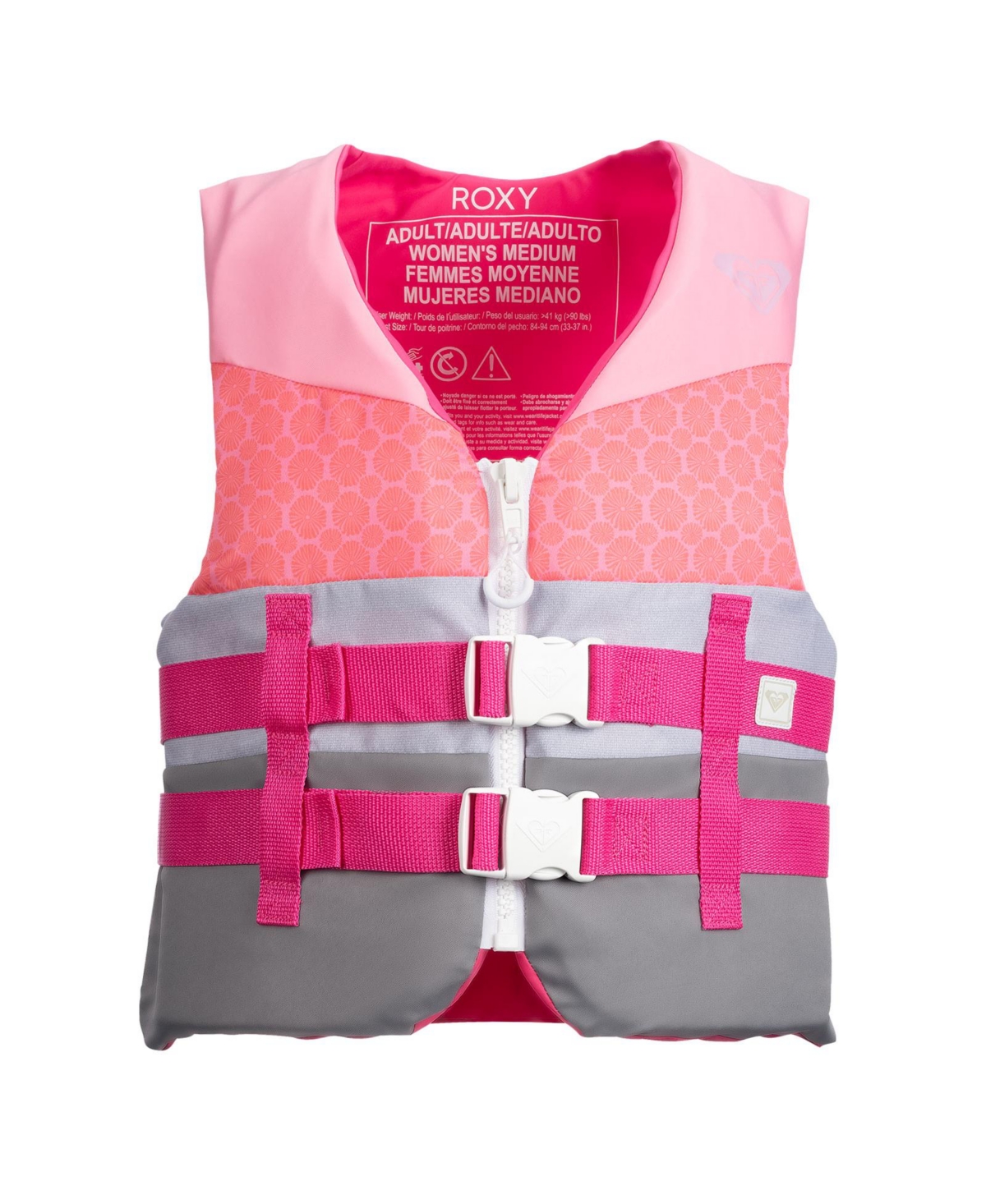 Uscg Approved Women s Life Vest, Lightweight Epe Foam and Drain Holes - Pink/Silver/Charcoal