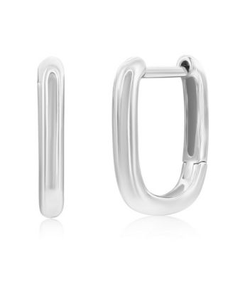 Sterling Silver Rectangle Shaped Hoop Earrings