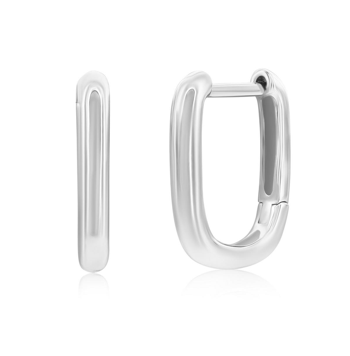 Sterling Silver Rectangle Shaped Hoop Earrings - Silver
