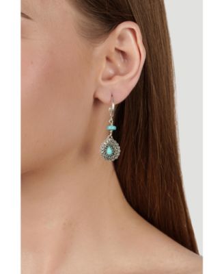 Sterling Silver Kingman Turquoise Pear-Shaped Concha Lever Back Earrings