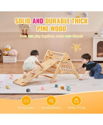 Toddler 4 in 1 Climbing Set with Wooden Pikler Triangle Ramp and Arch for Indoors