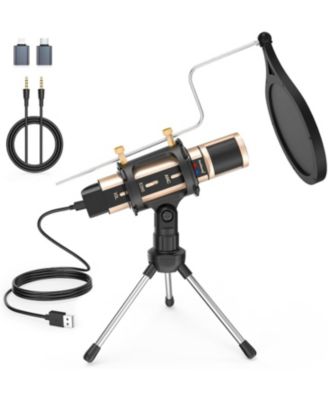 USB & 3.5mm Microphone with Type-C Adapter, Echo Volume, Tripod Stand, Pop Filter for ASMR, Video Recording, Streaming, Discord