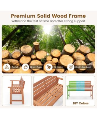 Solid Wood Bench Wood 2-Seat Chair w/ Slatted Seat & Inclined Backrest Patio