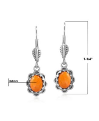 Sterling Silver Orange Spiny Oyster Concha Lever Back Dangle Earrings