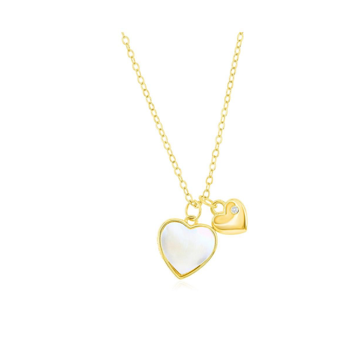 Sterling Silver Mop & Heart Cz Necklace - Gold
