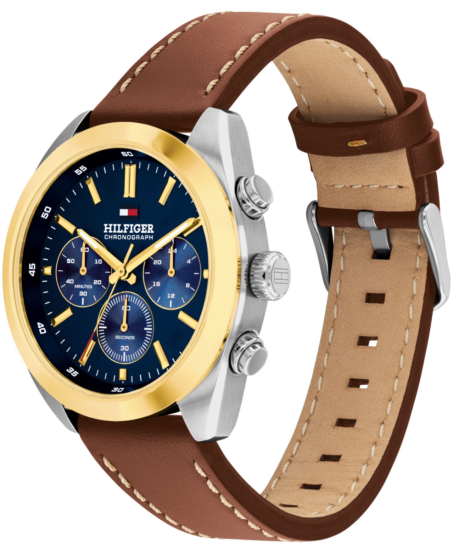 Мужские часы Tommy Hilfiger Chronograph Brown Leather Strap Watch, 40mm — фото 2