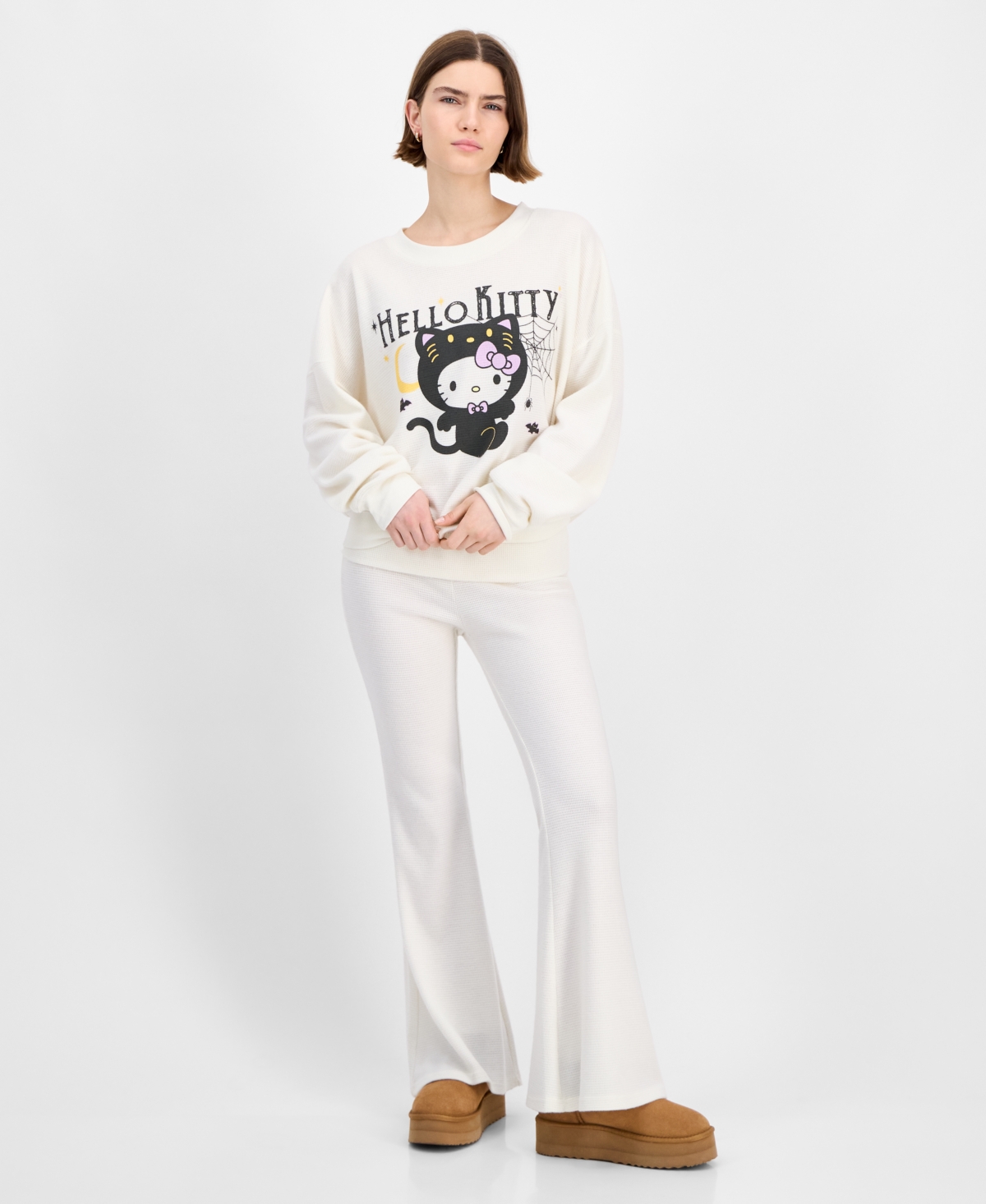 Grayson Threads, The Label Juniors' Hello Kitty Halloween Thermal Crewneck In White