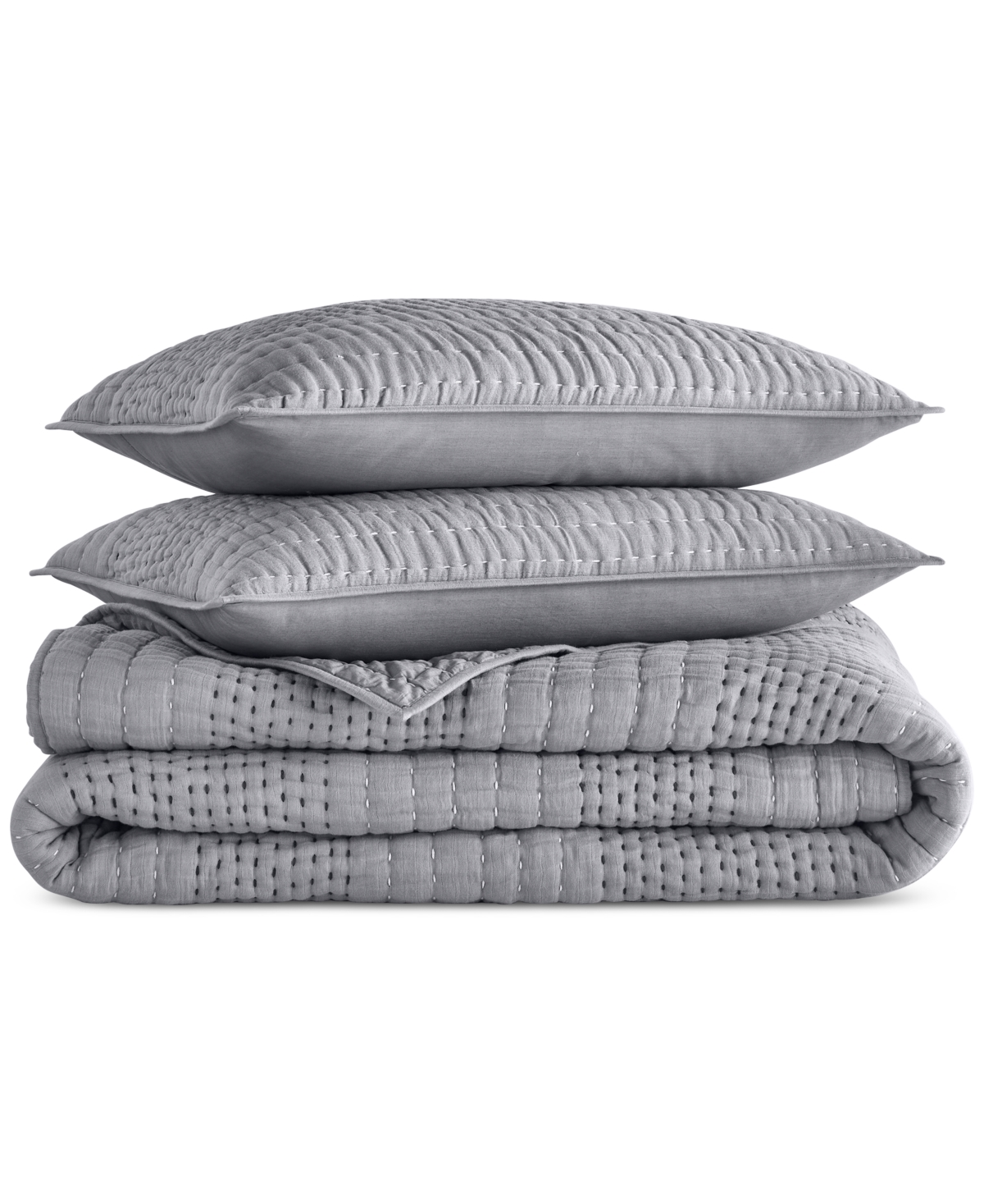 Oake Pick Stitch 3-pc. Coverlet Set, Full/queen, Exclusively For Macy's In Gray