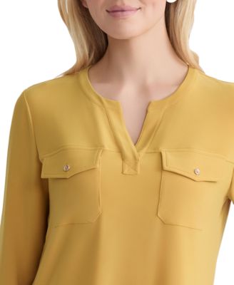 Petite V-Neck Long Sleeve Pocket Top