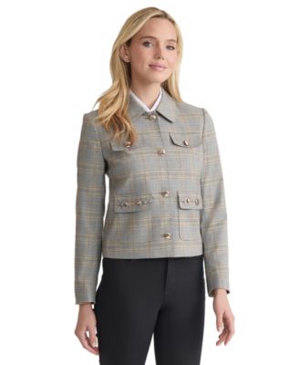 Women's Plaid Button-Down Moto Jacket