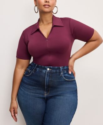 Women's Weightless Collared Zip-Up Bodysuit, Regular & Plus Size
