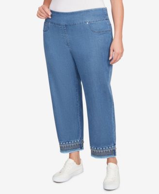 Plus Size Soft Beaded Embroidery Jeans