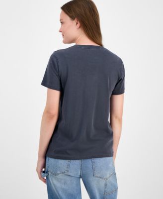 Women's Beaded Lotus Crewneck Cotton T-Shirt 