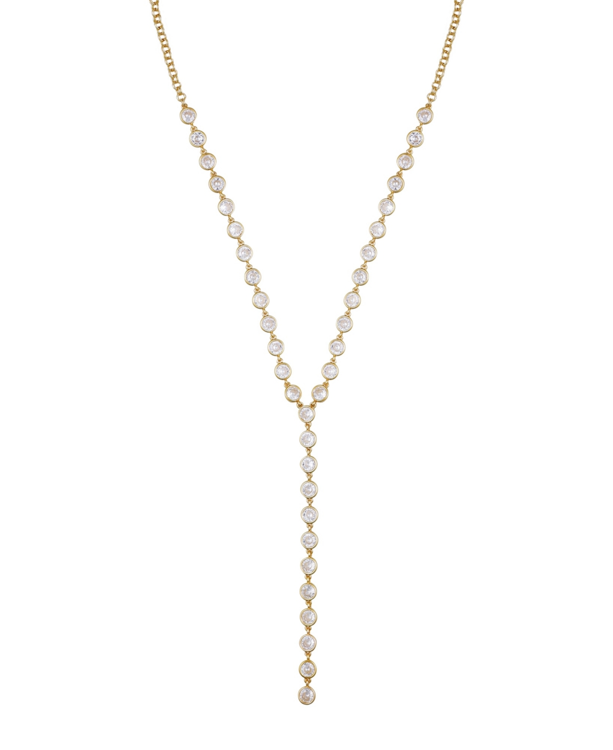 Gold Tone Cascading Cubic Zirconia Y-Drop Necklace - Gold Tone Plated