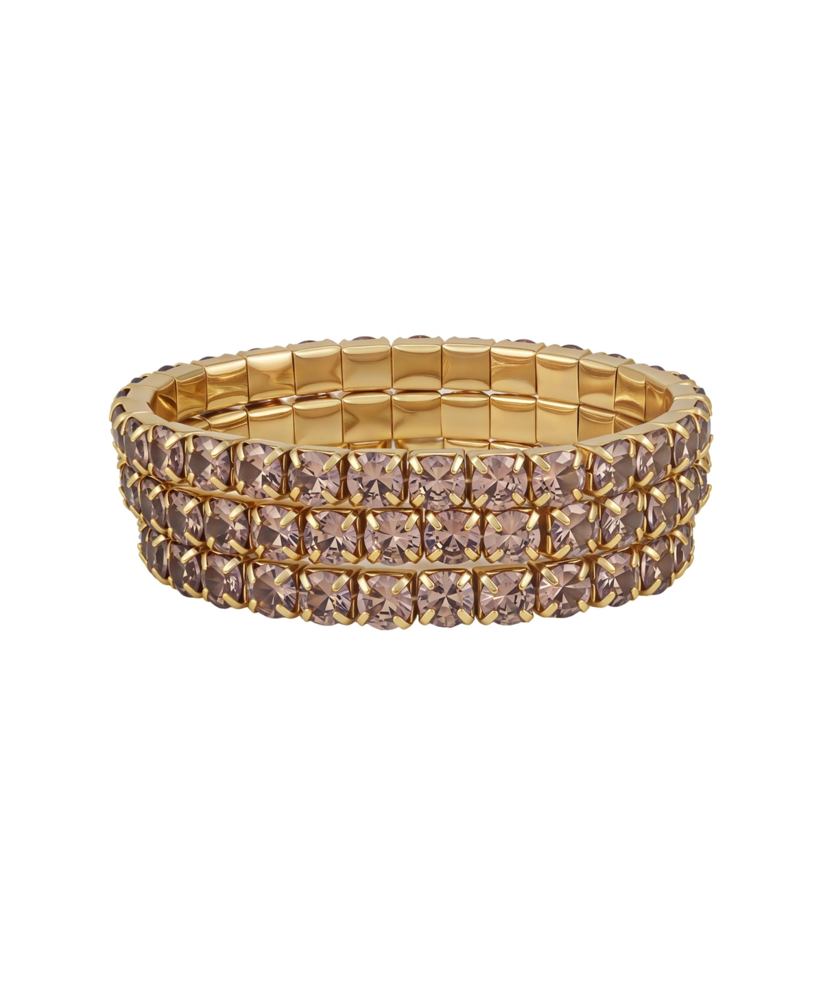 Cubic Zirconia Trio Stretch Bracelet Set - Gold Tone Plated