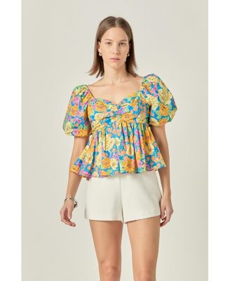 Women's Floral Puff Sleeve Top