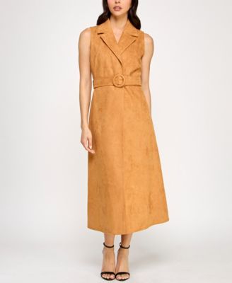 Rosie Harlow - Women's Faux-Suede Sleeveless Jacket Dress