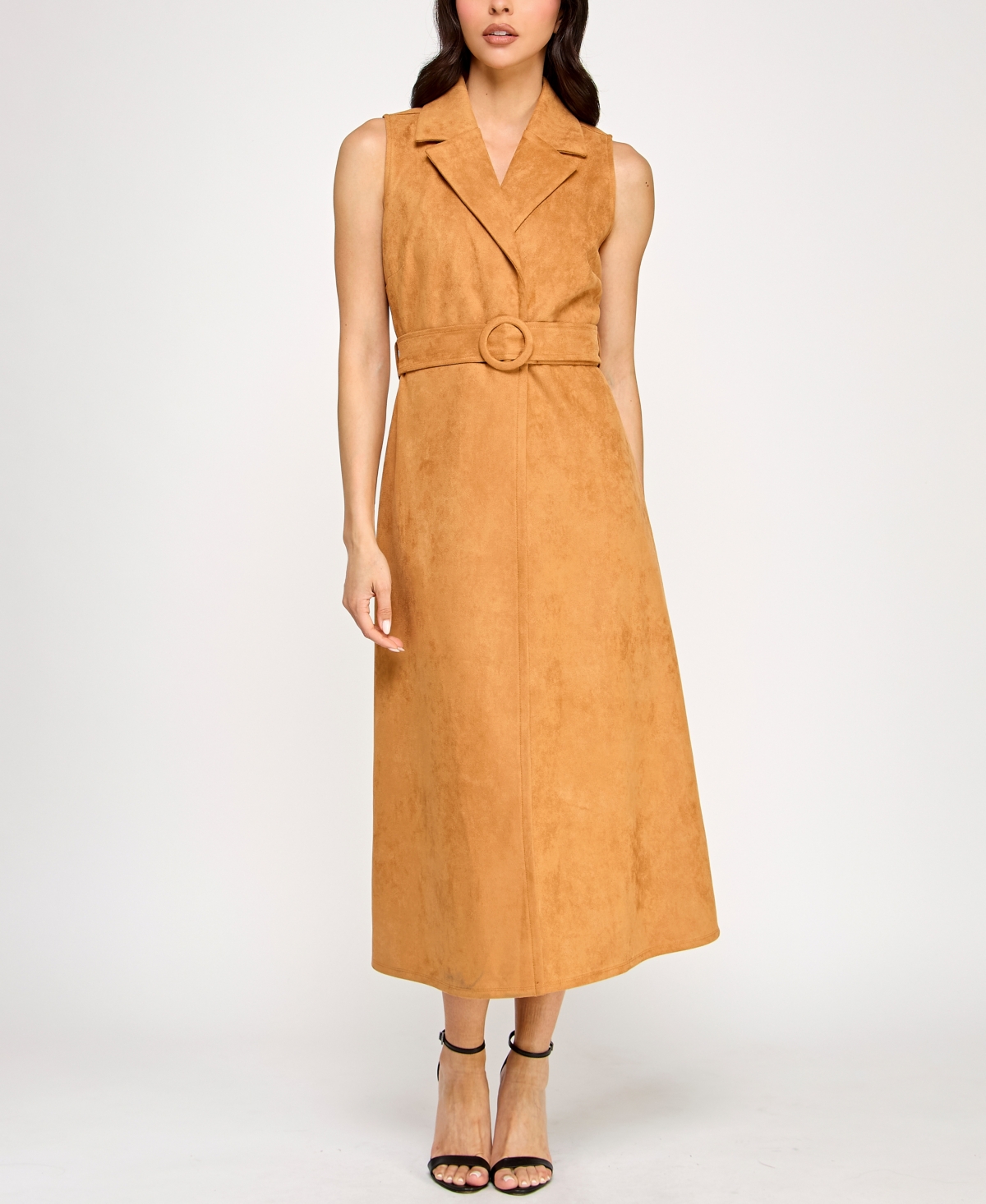 Juniors' Faux-Suede Sleeveless Jacket Dress - Brown