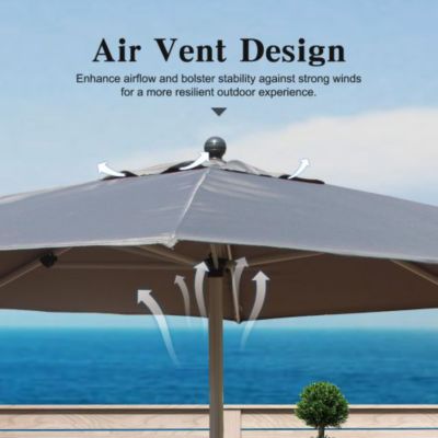 Rectangle Patio Umbrella with Crank Lift and Tilt Function Grey Outdoor Market Umbrella