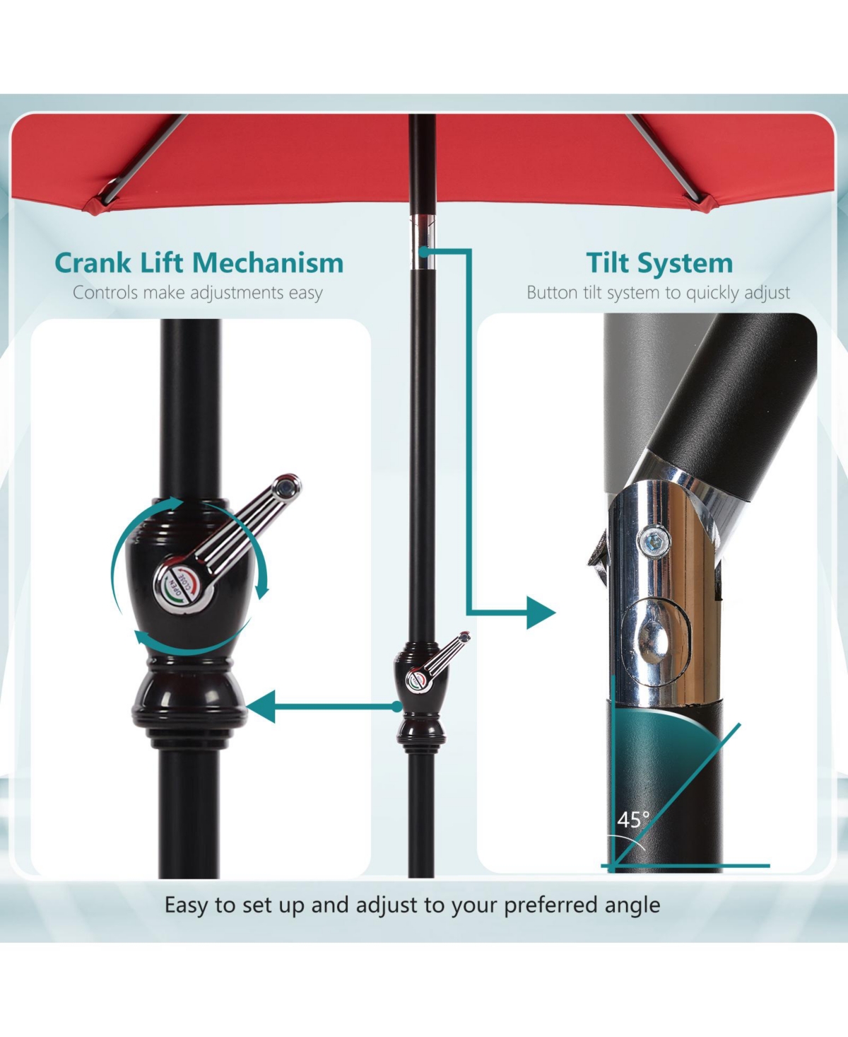 9 foot outdoor patio umbrella with button tilt and crank