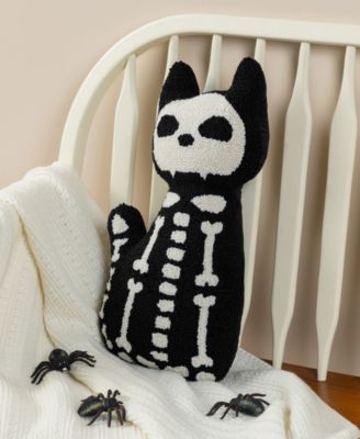 Halloween Hooked Skeleton Cat Shaped Decorative Pillow, 9" x 4"