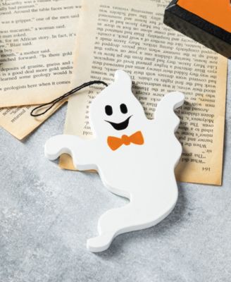 Halloween Wooden Pumpkin Nutcracker with Ghost Ornament, Set of 2