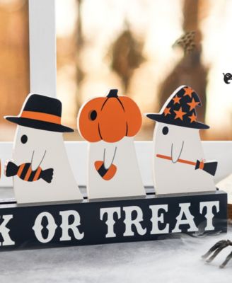 5.25" Halloween Wooden Trick or Treat Pumpkin Ghosts Table Decor