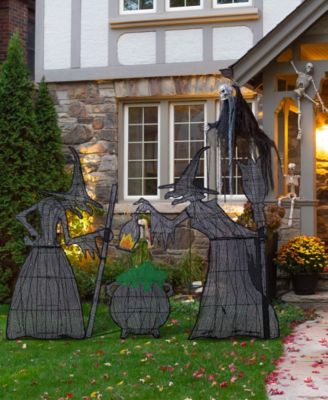 Lighted Halloween Witches with Cauldron Outdoor Decor with Warm White LED Lights, Set of 3
