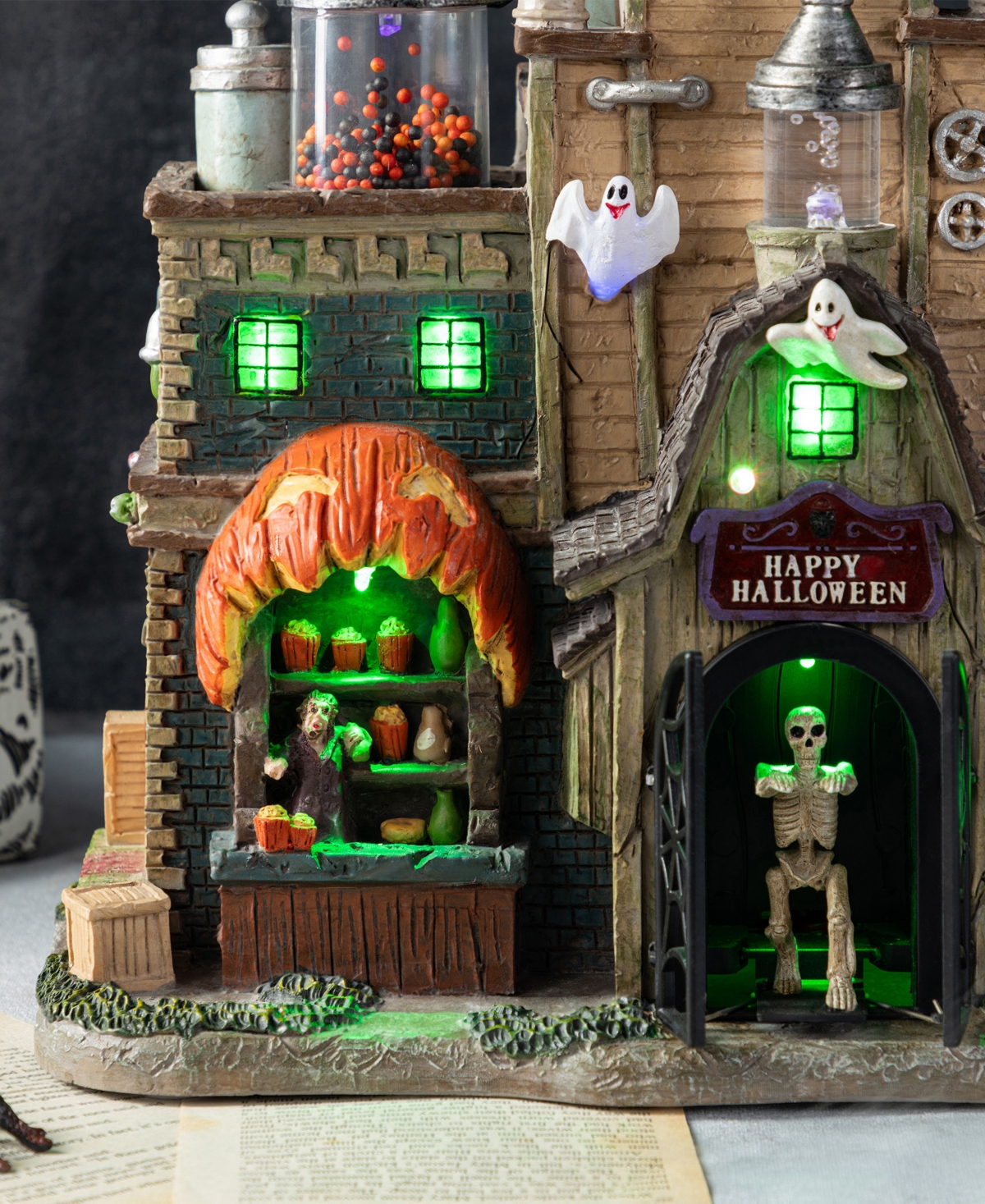 Glitzhome 11" Lighted Resin Halloween Haunted House Village In Multi