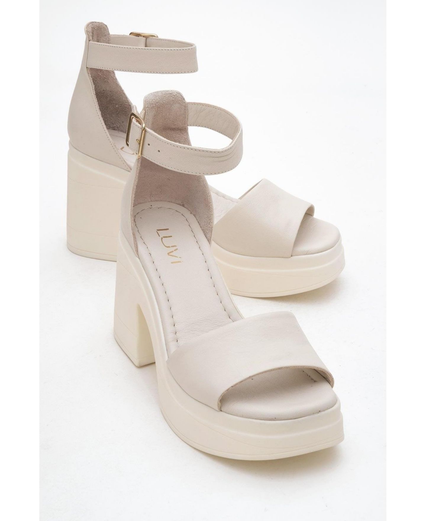 Женские кожаные сандалии Forever & Always Shoes Margot на платформе, цвет: Бежевый кожаный — фото 6