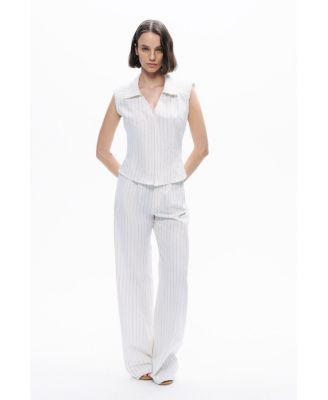 Women's Sleeveless Linen Blend Shirt with Shoulder Pads