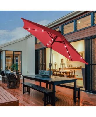 9 Feet Solar LED Lighted Patio Market Umbrella with Tilt Adjustment without Base