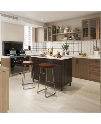 Wooden Storage Cabinet with Marble Pattern, Two Doors, Two Drawers and Pantry Function