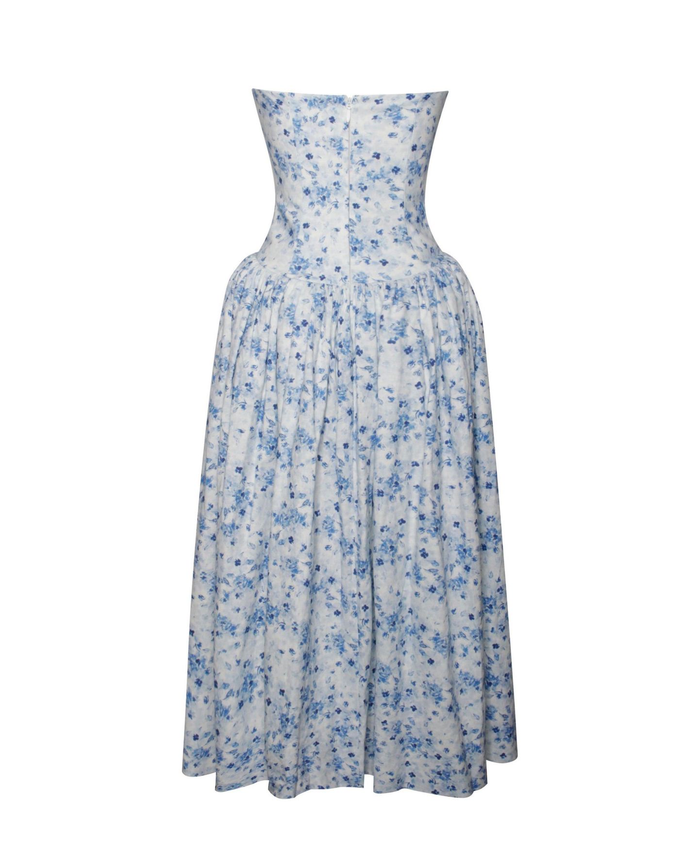Женское платье Miss Circle Paloma Blue Print Linen Corset Draping Top Midi, цвет: Синий с принтом — фото 11