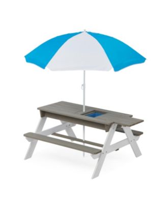 One 3-in-1 Kids Outdoor Wooden Picnic Table With Umbrella, Convertible Sand & Wate, Gray ASTM & CPSIA CERTIFICATION