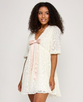 Juniors' Ruffled V-Neck Lace Dress