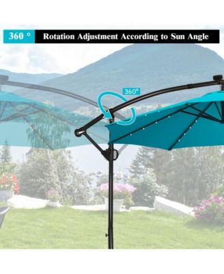 10 Feet 360° Rotation Solar Powered LED Patio Offset Umbrella without Weight Base