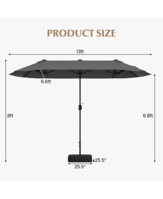 13 Feet Double-Sided Patio Twin Table Umbrella with Crank Handle