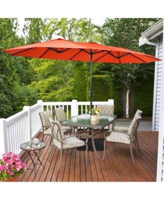 15 Feet Double-Sided Twin Patio Umbrella with Crank and Base