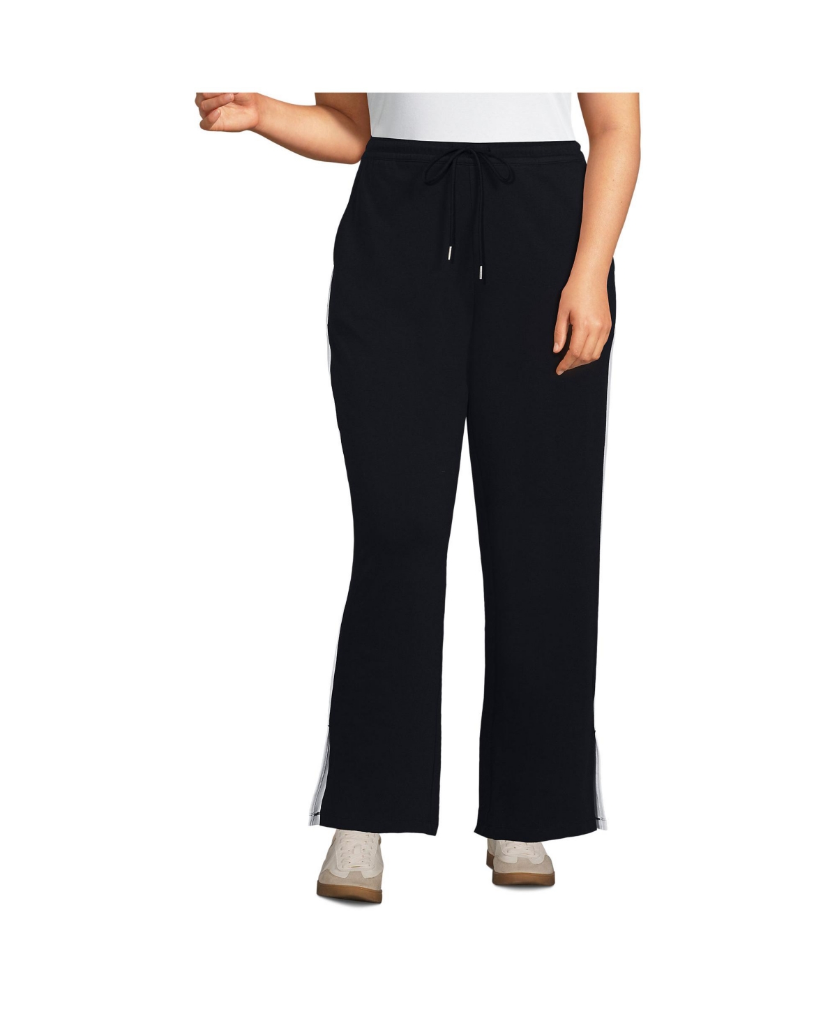 Women's Sport Knit High Rise Relaxed Straight Leg Side Stripe Pants - Black/white