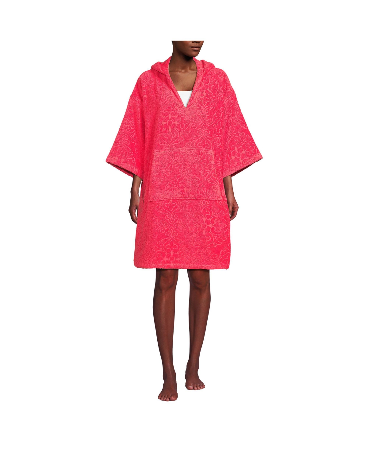 Women's Terry 3/4 Sleeve Pullover Hooded Spa Robe - Berry rouge