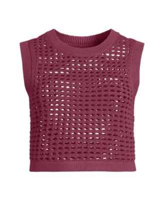 Women's Cotton Viscose Open Knit Sleeveless Scoop Neck Top Cover Up