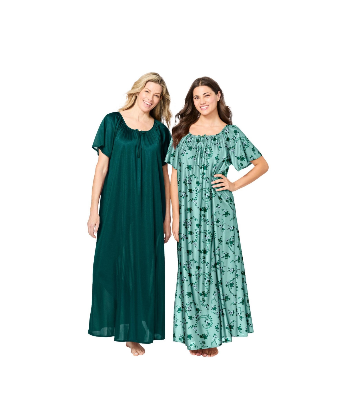 Only Necessities Women's 2-Pack Long Silky Gown - Iced mint floral
