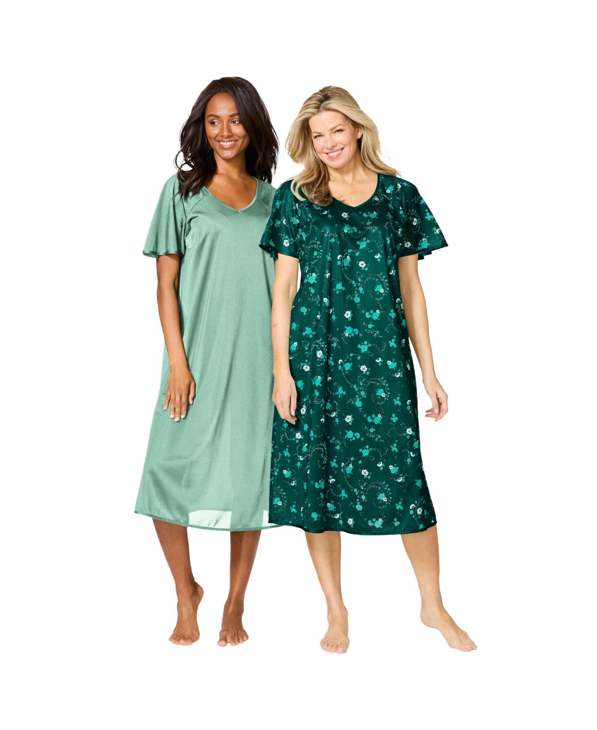 Only Necessities Women's 2-Pack Short Silky Gown - Iced mint floral