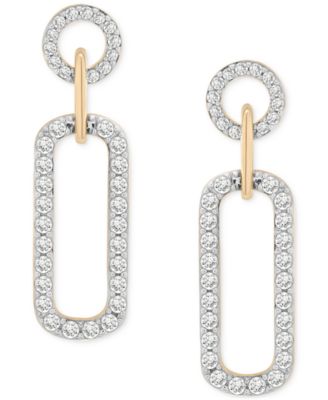 Diamond Pav&eacute; Paperclip Drop Earrings (1 ct. t.w.) in 14k Gold, Exclusively at Macy's