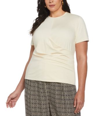 Plus Size Asymmetrical Wrap Short Sleeve Top