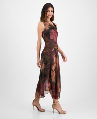 Women's Cowlneck Floral-Print Dress