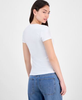 Juniors' Appliqu&eacute; Picot-Trim T-Shirt