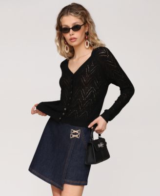 Women's Pointelle Knit V-Neck Cardigan