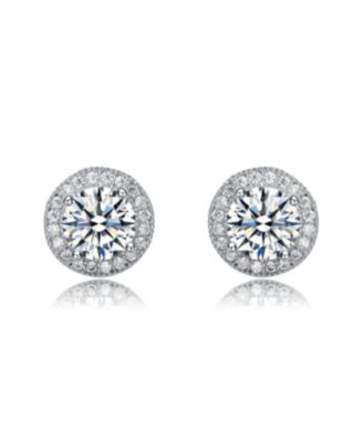 White Gold Plating with Clear Cubic Zirconia Round Stud Earrings